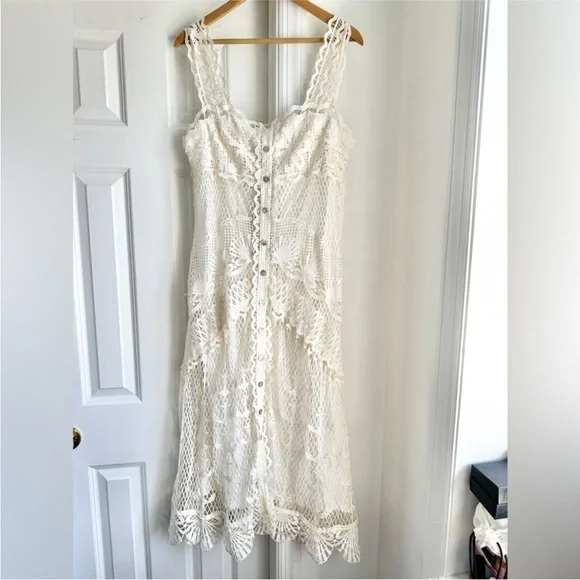 NWT FARM Rio Off White Nautical Guipere Crochet Midi Dress - Picture 6 of 13